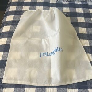 J. McLaughlin Cream Bag with Blue Logo, new